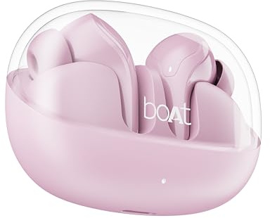 boAt Airdopes 311 Pro, 50H Battery, Fast Charge, Dual Mics ENx Tech, Transparent LID, Low Latency, IPX4, IWP Tech, BT v5.3, Wireless TWS in Ear Earbuds with mic (Lavender Rush)