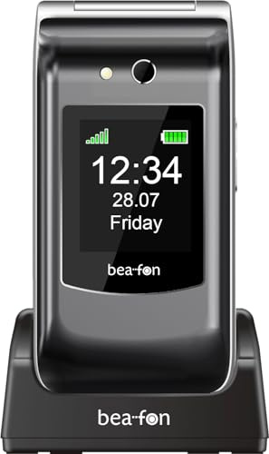 Beafon, SL646, Silverline, Seniorenhandy mit SOS Notruftaste, Klapphandy, Großtastentelefon, XXL Farbinnen- Außendisplay, Ladeschale, Fotokontakanzeige, Kamera