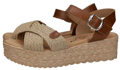 SANDALI M621 Plataforma para Chicas, Piel Hechas en España, con Hebilla, Tiras de Yute y Planta de Gel Mujer Cuero 38