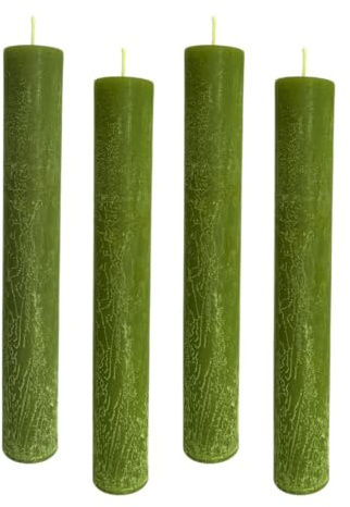 ukiyo 4er Pack Rustikale Stabkerzen H:24 cm Ø:3,4 cm - 24 Stunden Brenndauer - Dicke Kerzen Dinnerkerzen Tafelkerzen Kirchenkerzen, Farbe:Grasgrün