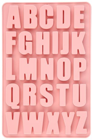 26 Cavities Silicone Letter Mold for Baking, Chocolate Letter Mould Alphabet Crayon Mold Non-Stick Large Depth Chocolate Letter Stencil for Making Candy Cake Biscuit Dessert (Pink)