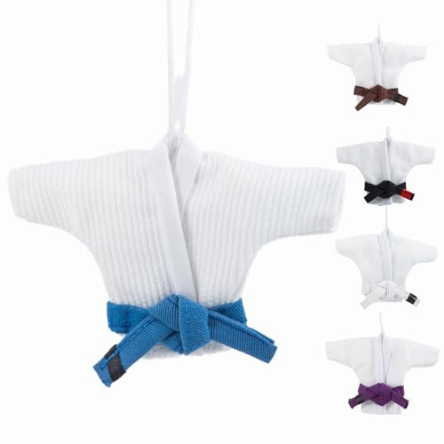 BJJ Blue Belt Keychain and Ornament, Pearl Weave Jiu Jitsu White Gi Gift for Jiu Jitsu Lover (White Kimono) (Blue belt)