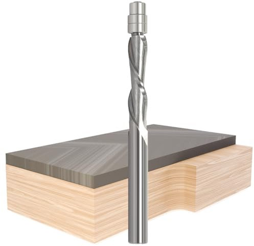 Spiral Flush Trim Router Bits, Spiral Down-Cut Cutter, 1/4Diameter, 1-1/8 Cut Length, 1/4 Inch Shank, Solid Carbide Template Router Bit, for Wood Flush Trimming with Double Ball Bearings (Down Cut)