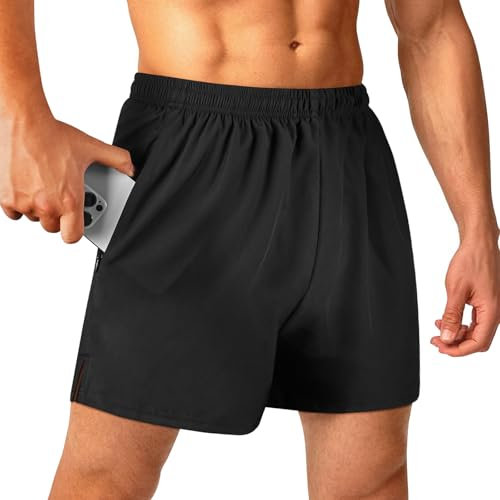 DiULi Sporthose Herren Kurz, Herren Sport Shorts Schwarz, Schnell Sport Shorts mit Reißverschlusstaschen, Laufhose für Fitness Outdoor Gym Basketball, XL