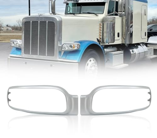 Hpdmauto Headlight Bezel Chrome fit for Peterbilt 389 Semi Trucks Pair Driver & Passenger Side (Main Headlight Bezel) (Front Headlight Bezel, Pair)