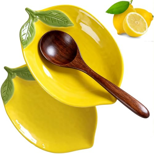 2 PCS Spoon Rests, Ceramic Spoon Rest, Cute Lemon Shaped Spoon Rests, Utensil Rest Spoon Rest Stove Top, Kitchen Cooking Spoon Holder for Counter Ladle Utensil Spatula Tong Rest - Set of 2