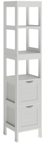 Vicco Armadio per il bagno Vilda, Bianco, 30 x 144 cm con 2 cassetti, per la conservazione di accessori da bagno e prodotti per la cura