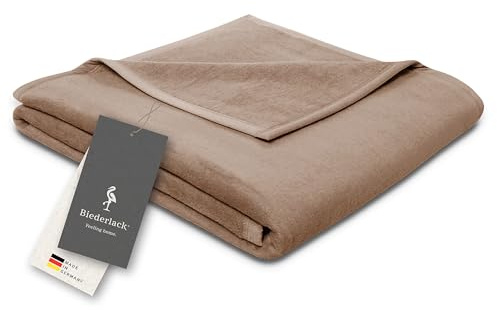 biederlack® Flauschige Kuscheldecke Pure Cotton I Made in Germany I Öko-Tex Made in Green I Wohndecke aus 100% Baumwolle in Hellbraun I Couch-Decke 150x200 cm | nachhaltig produziert