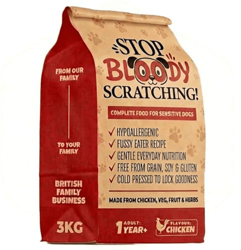 Hypoallergenic Cold Pressed Grain-Free Dog Food, Chicken & Sweet Potato, Sensitive, Adult, Dry Pets Calm Down, Stop Bloody Scratching (3kg bag)
