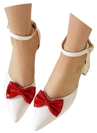 LDXEQIZ Zapatos De Salón con Lazos Tacones Altos con Punta Afilada Y Correa Al Tobillo for Mujer Zapatos De Baile Elegantes Sandalias De Charol PU for Fiestas, Bodas Y Graduaciones(White,38 EU)