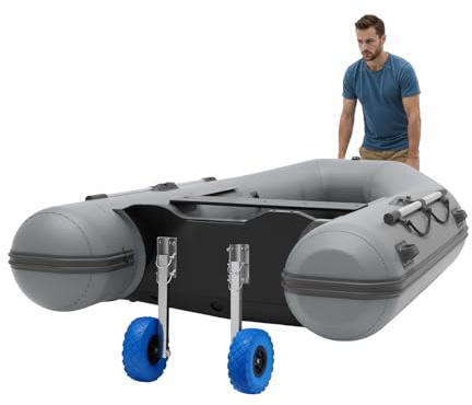 Roues de mise à l'eau en acier inoxydable pour bateau pneumatique jusqu'à 150 kg, roues arrière avec pneus de 25 cm et guidon de 40 cm, roues de transport amovibles avec support de 15 x 8,5 cm