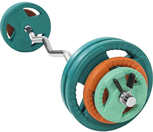 GORILLA SPORTS® Langhantel Set 35kg - SZ Curlstange 120cm, Gewichte 2x1,25kg / 2x2,5kg / 4x5kg, 30mm, 2X Feder/Sternverschlüsse, Gusseisen, Gummi Gripper, Verchromt, Gerändelt - Hantelset, Hantel Set