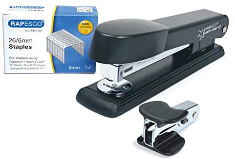 Rapesco 1471 Germ-Savvy Antibakteriell, Marlin-Hefter mit R4 Klammerentferner und Heftklammern 26/6 mm B/5000, Schwarz