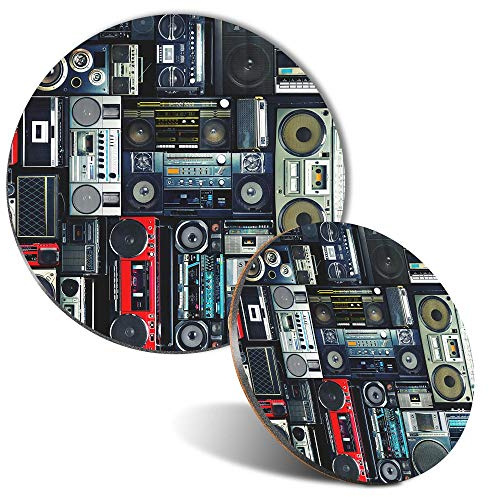 Mouse Mat & Coaster Set - Radios Cassette Player Retro Music 20 cm & 9 cm for Computer & Laptop, Office, Non-slip Base #14242