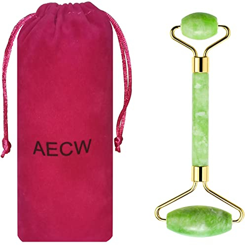 Auténtico rodillo de jade natural para ojos faciales, rodillo facial de jade para cuidado de la piel sin ruido, rodillo de masaje facial (bolsa con cordón)