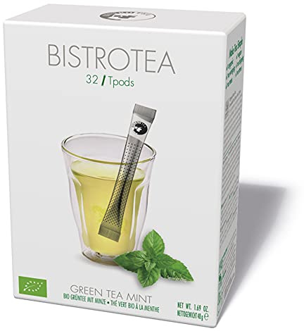 Bistrotea TPods 32 Teesticks BIO|Grüntee Minze|einzeln in Aromaschutzkuverts verpackt|4er Pack je 32 pro Sorte=128 Sticks