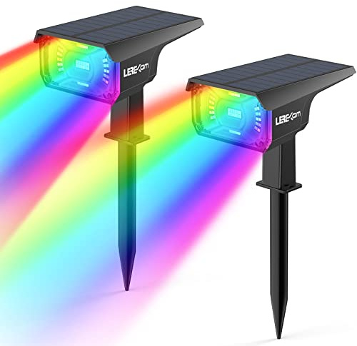 Solar Outdoor Lights,40 LEDs Color Changing RGB Solar Landscape Path Lights,USB & Solar Powered Multicoloured Spotlights,14 Colors Auto Cycling Spotlights for Yard,Garden,2 Pack