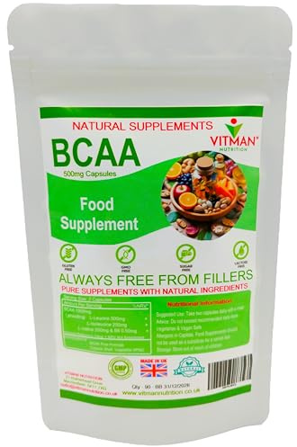 BCAA Capsules Branched Chain Amino Acids (BCAA) L-Leucine, L-Isoleucine & L-Valine, Pre & Post Workout Capsules, Sports Supplement (90 Caps) (90)