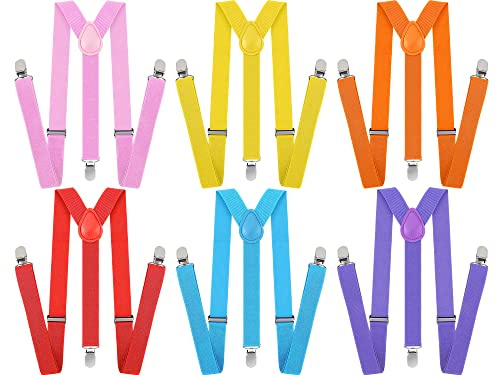 Handepo 6 Pack Y Back Style Unisex Suspenders Adjustable Rainbow Elastic Suspenders with Clip for Pants for Men Women(Bright Color)
