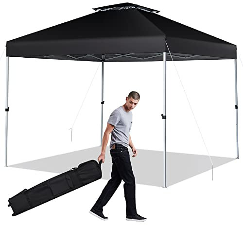 COSTWAY Carpa Plegable 3X3M, Cenador Plegable Pop Up 8 Personas, Gazebo Pabellón con Doble Techo con Ventilación, Altura Ajustable, Tela Oxford, Playa, Jardín, Patio (Negro)