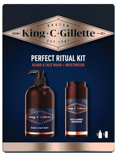 King C. Gillette Kit CREMA IDRATANTE VISO E BARBA, DETERGENTE VISO UOMO, Ottimo per la Cura della Barba, Confezione Idea Regalo, Set Barba Uomo Professionale