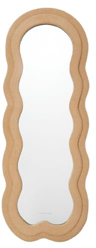 Flamingueo Specchio da Parete - Cornice Tessuto Teddy - Forma Irregolare - Specchio Ondulato - Decorazioni Casa - Marrone - 160 x 60 x 4 cm