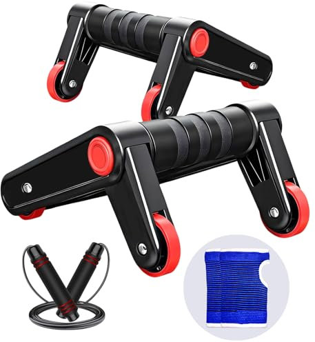 AOUZEA Push Up Liegestützgriffe, Faltbares Liegestütz-Griffe Inklusive Funktion der Bauchmuskelübungen mit Springseil und Handschuhe I fitnessgeräte für Zuhause Kits