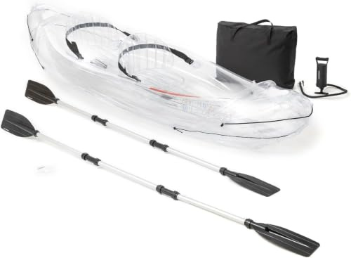 Canoé Kayak Gonflable Transparent 2 Places 2 poignées de Transport avec Accessoires : Gonfleur Manuel + 2 rames + 2 sièges gonflables + Sac de Transport + kit de réparation.