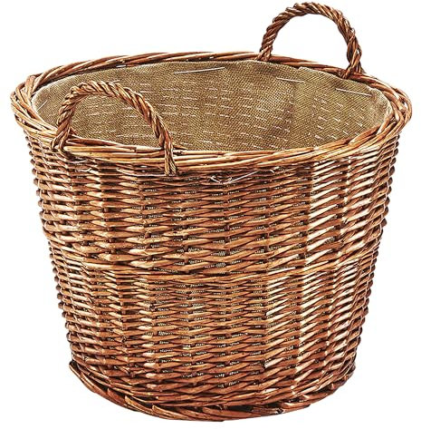 Kobolo Holztrage Holzkorb für Kaminholz - Weide - mit Jutestoff und Henkel ausgestattet - rund