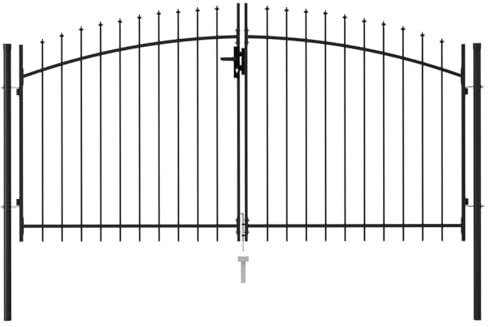 ZEYUAN Zauntor Doppelflügel mit Speerspitzen, Gartentor, Gartentüren, Garten Tor, Garten Tür, Gartenpforte, Garden Gate, Stahl 3 x 1,5 m Schwarz
