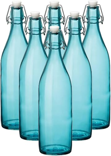 KWARE 6PCS 1L Glass Bottles with Swing Top Brewing Bottles Airtight Preserve Bottles for Home Brewing Oil Vinegar Beer Wine Cider Soda 1000ML/35oz (SKY BLUE, 500ML)