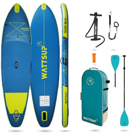 Wattsup - Sup Stand Up Paddle Inflable SAR 10'8-325x84x15 cm, Dropstitch - Pack Completo: Remo 2in1, Leash, Bomba, Bolsa de Transporte - hasta 145 kg - Azul