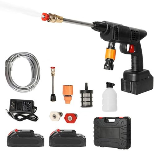 Idropulitrice a pressione senza fili da 22 bar, tubo da 5m, idropulitrice portatile con 2 batterie ricaricabili da 6000mAh, idropulitrice per pulizia e irrigazione di auto/pavimenti/giardini