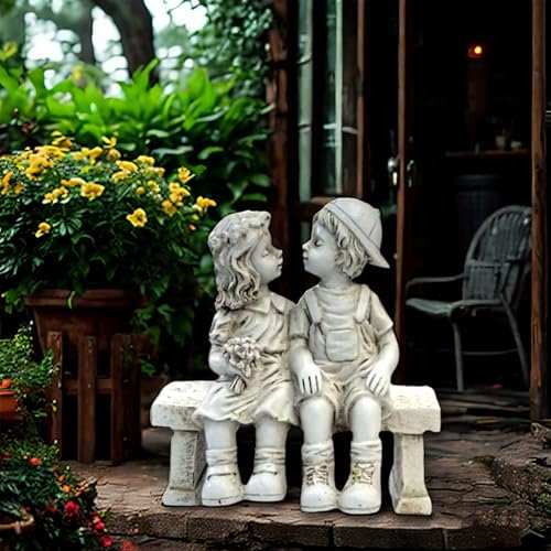 Generico Statua Da Giardino Primo Bacio Ragazzo Ragazza, Seduto Su Una Panchina Che Si Bacia Scultura Da Giardino, Scultura Di Coppia Che Si Bacia Per Collezione D'arte Da Giardino All'aperto