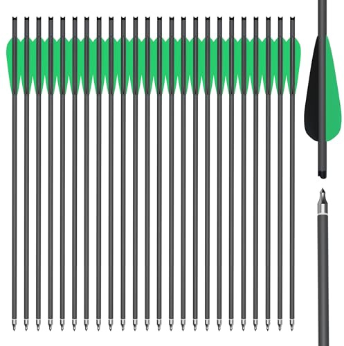 SERfawnCH 24 Flèches Carbone pour Arbalète 20 - Boulons de Chasse 8,8mm avec Pointes en Acier | Entraînement de Tir Précision et Usage Extérieur | Set de Flèches en Carbone Haute Performance