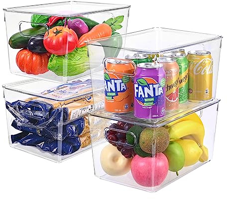 Foydream Organizador Nevera, Organizador Fruta Nevera Transparente Apilables, Juego de 4 Cajas de Almacenamiento para Cocina con Tapa para Armario, Cocina, Organizadores Neveras, 28,6 x 19 x 15,5 cm