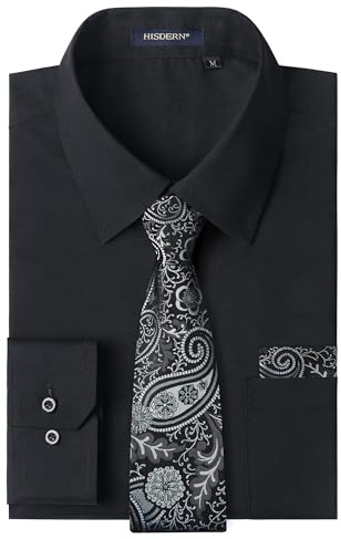 HISDERN Långärmad herrskjorta med normal bröllopsslips med fickor business casual slim fit S–4XL