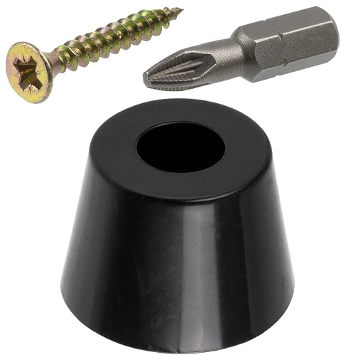 AERZETIX - Kit med 12 runda möbeltassar Ø28x20 mm för skruvmontering i svart plast + 12 träskruvar Ø3.5x25 mm + 1 skruvbits 1/4 PZ2 för hyllor byråer soffor