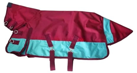 Zxpjkyu Couverture d'hiver pour Chevaux, en Tissu Oxford 600D, Coupe-Vent, Rembourrée, Respirante et Imperméable, Idéale pour Les Poneys et Les Chevaux, Burgundy Sky Blue S