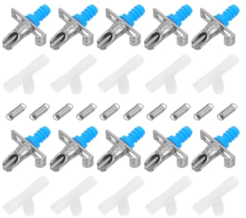 FIXOSHEE 10pcs Rabbit Automatic Waterer Set with Metal Dual-spring Drinking Nipples and White Three-way Connector, Small Animal Drinking Tool for Bunny Cage and Hutch