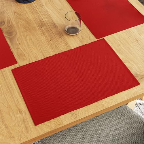 Encasa XO Manteles Individuales para Mesa, Algodón, 19x13 Rojo sólido