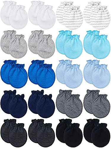 20 Pairs Newborn Baby Boys Girls Mittens 0-6 Months Infant Toddler Mittens No Scratch Solid Color Gloves (Dark Color)