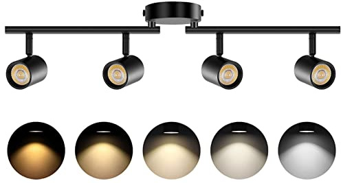 VANoopee 5-Color 4 Light Black LED Track Lighting Fixtures Ceiling for Kitchen, Dimmable Track Lighting Kit, Ceiling Spotlight Flush Mount Adjustable Directional Spot Lights Indoor, CRI90 2400lm 30W