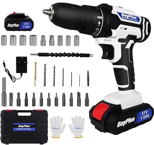 21V Cordless Drill Set,Power Electric Screwdriver Drill Kit with 2 Speed,25+1 Torque 45Nm Max Combi Drill 3/8 Keyless Chuck Drills Driver with 1500 mAh Li-Ion Battery,Charger,26PCS Drill Bits