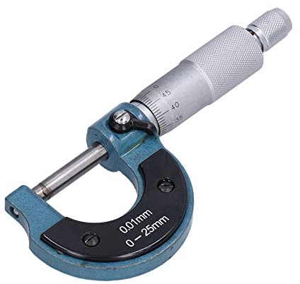 Außenmikrometer Edelstahl Hohe Genauigkeit Bügelmessschraube Dickenmessgerät mit Schlüssel 0,01mm Externes Mikrometer Werkzeug für präzises Messen von Materialstärken (0-25mm)