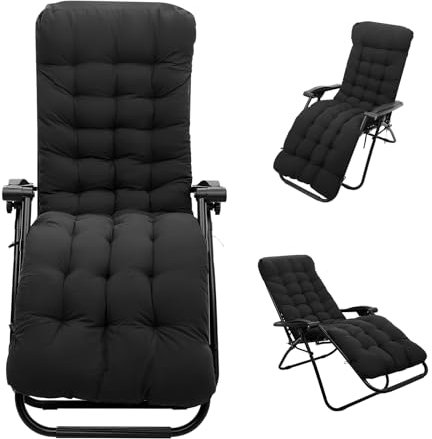 Niest Liegenauflage, Auflage Gartenliege 170x53x8 cm, Auflagen für Deckchair, Polsterauflage für Sonnenliege, Auflage Polster für Gartenmöbel mit Einstellband (schwarz)