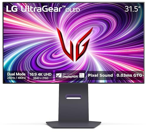 LG 32GS95UE 32-inch Ultragear OLED Gaming Monitor UHD 240Hz 0.03ms DisplayHDR True Black 400 AMD FreeSync Premium Pro NVIDIA G-Sync HDMI 2.1 DisplayPort Tilt/Height/Swivel Stand Black