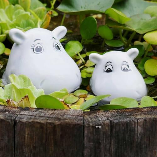 Storm's Gartenzaubereien Hippos - Décoration flottante en céramique pour mini étangs et intérieur - Figurines d'animaux réalistes - Décoration de bassin - Figurine de jardin
