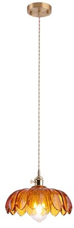 NICRX 25 cm industriel Vintage pendentif éclairage verre Lotus lampe suspension lustre E27 laiton finition plafond suspension lampe (Orange)