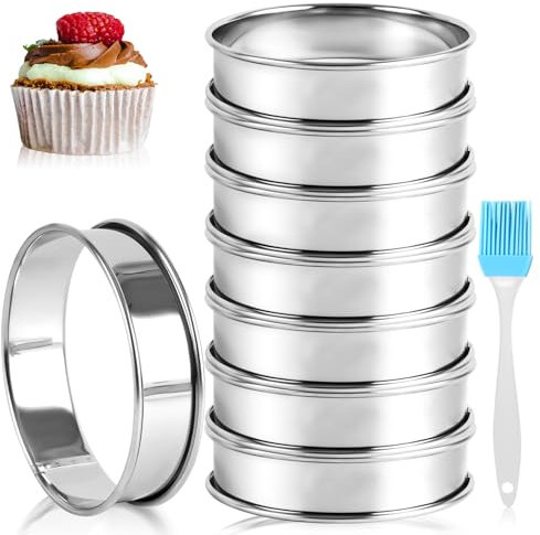 8 Stück Crumpet Ringe 10cm Muffinringe Pancake Form Edelstahl Tarte Ring Dessertringe Backringe für Kochen und Backen (10 x 2.5 cm)